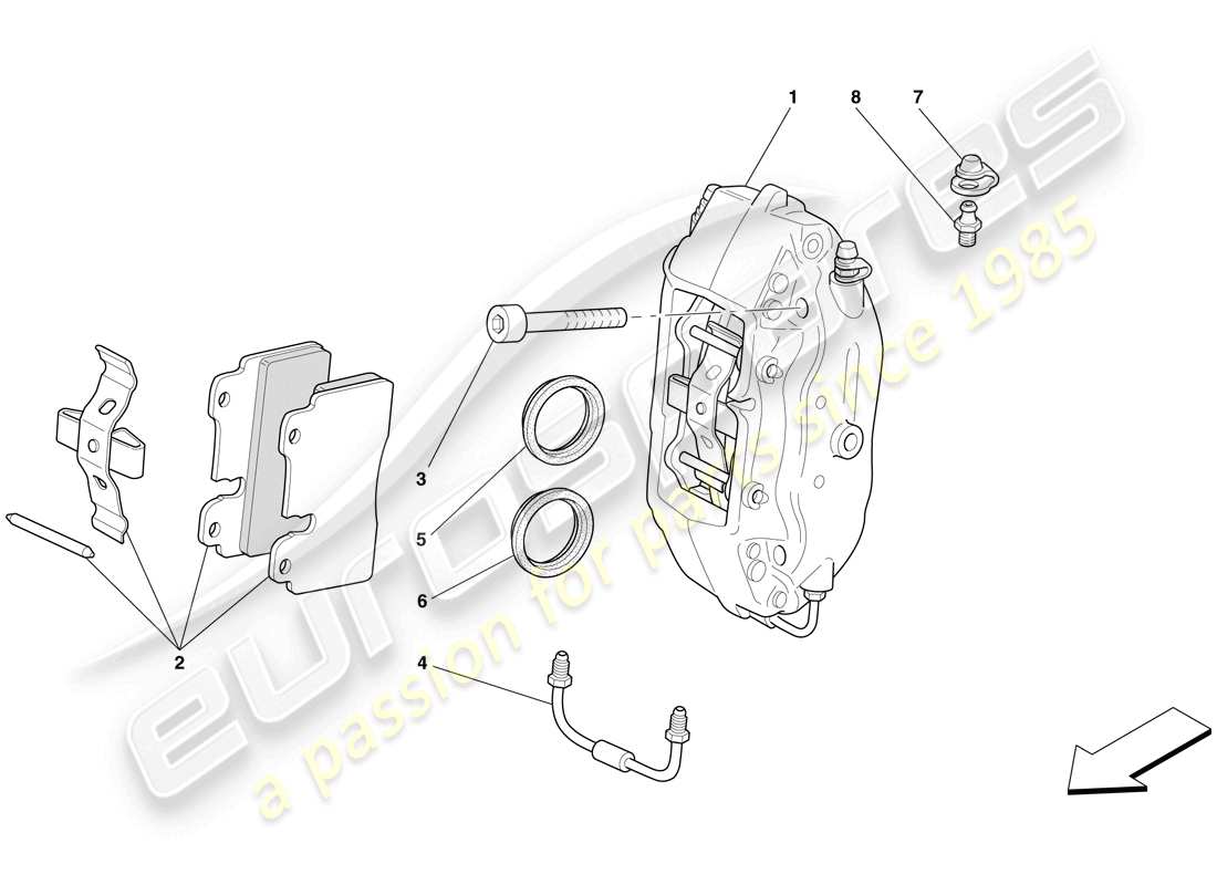 ferrari 612 sessanta (rhd) rear brake calliper parts diagram