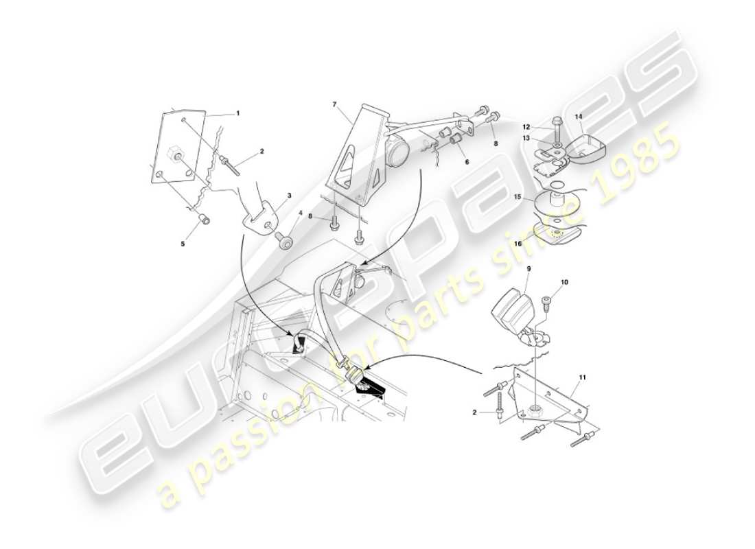 aston martin vanquish (2003) rear seat belts part diagram