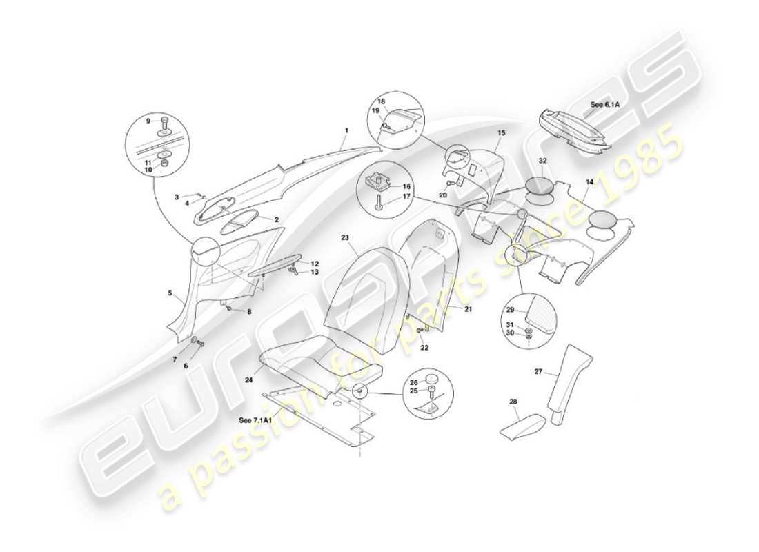 aston martin vanquish (2003) rear trim, 2+2 part diagram