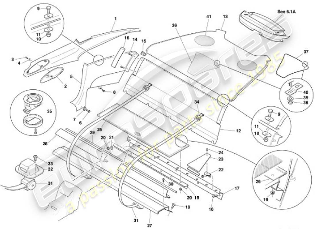 aston martin vanquish (2001) rear trim, 2+0 part diagram