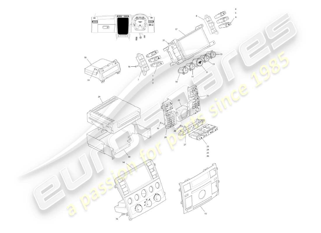 aston martin vanquish (2005) instruments & controls, 06my vin 501949 on part diagram