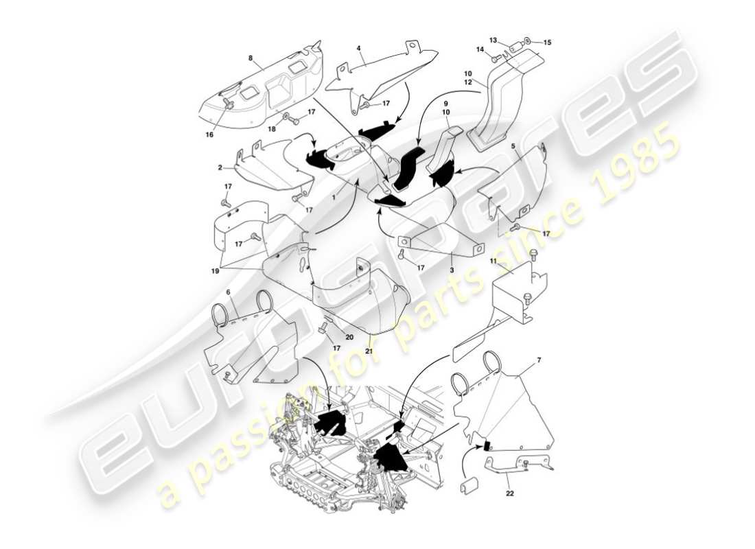 aston martin vanquish (2002) heat deflectors & shields part diagram