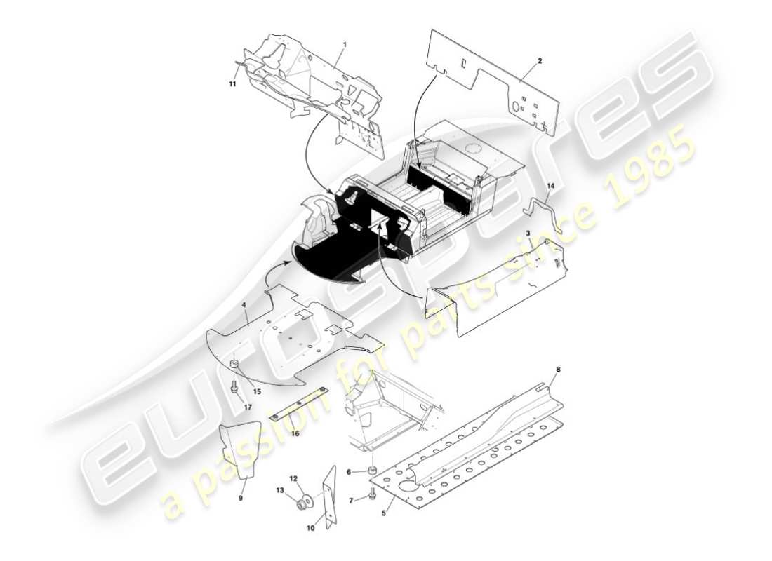 aston martin vanquish (2002) heat deflector & shields part diagram