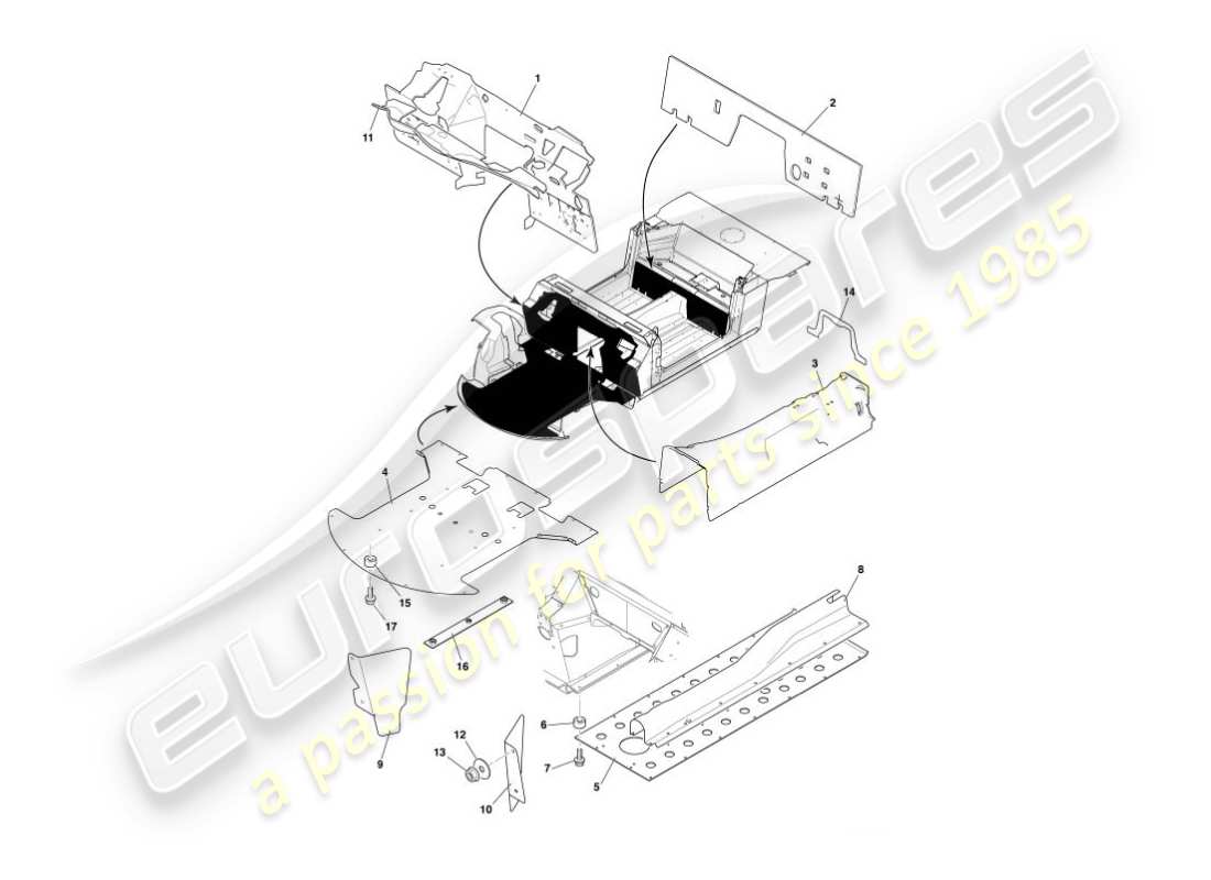 aston martin vanquish (2005) heat deflectors & shields part diagram