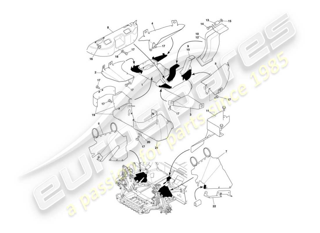 aston martin vanquish (2005) heat deflectors & shields part diagram