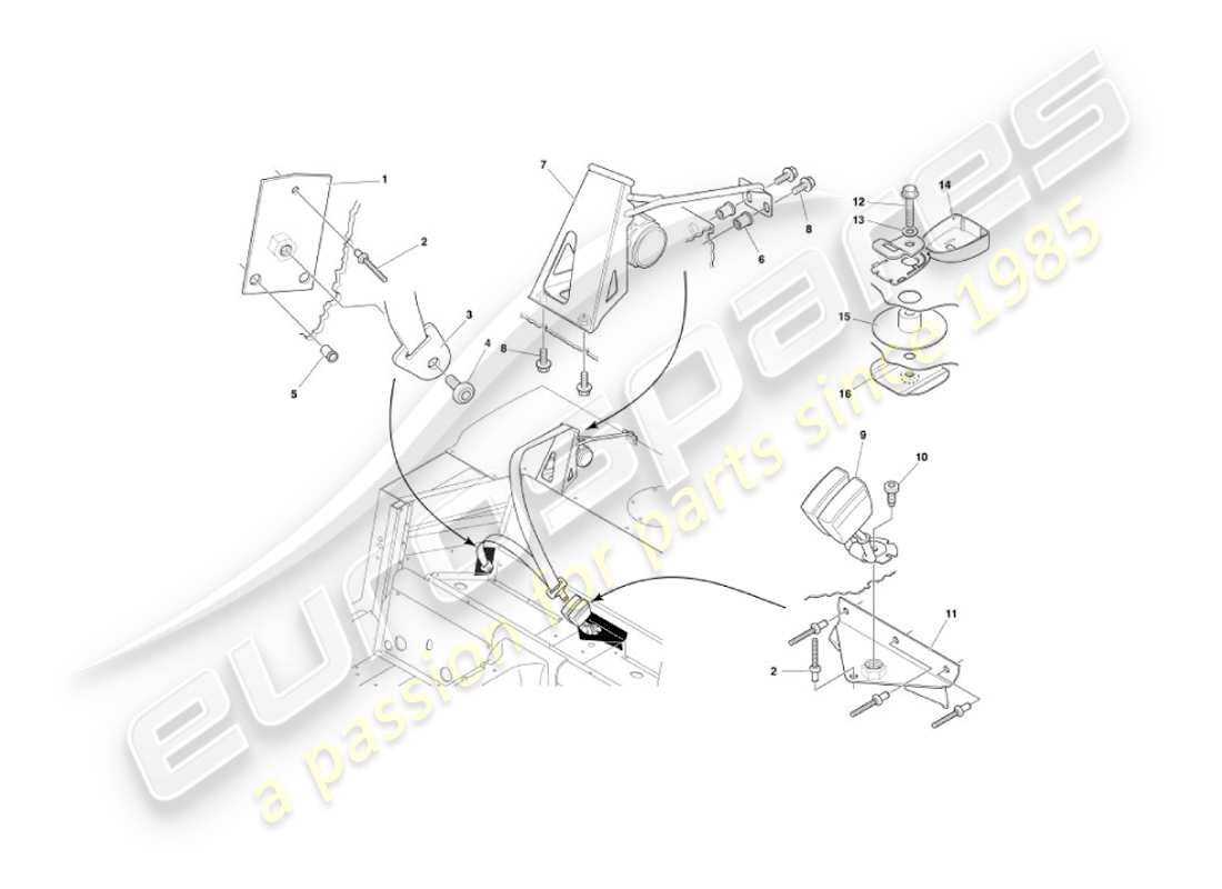 aston martin vanquish (2005) rear seat belts part diagram