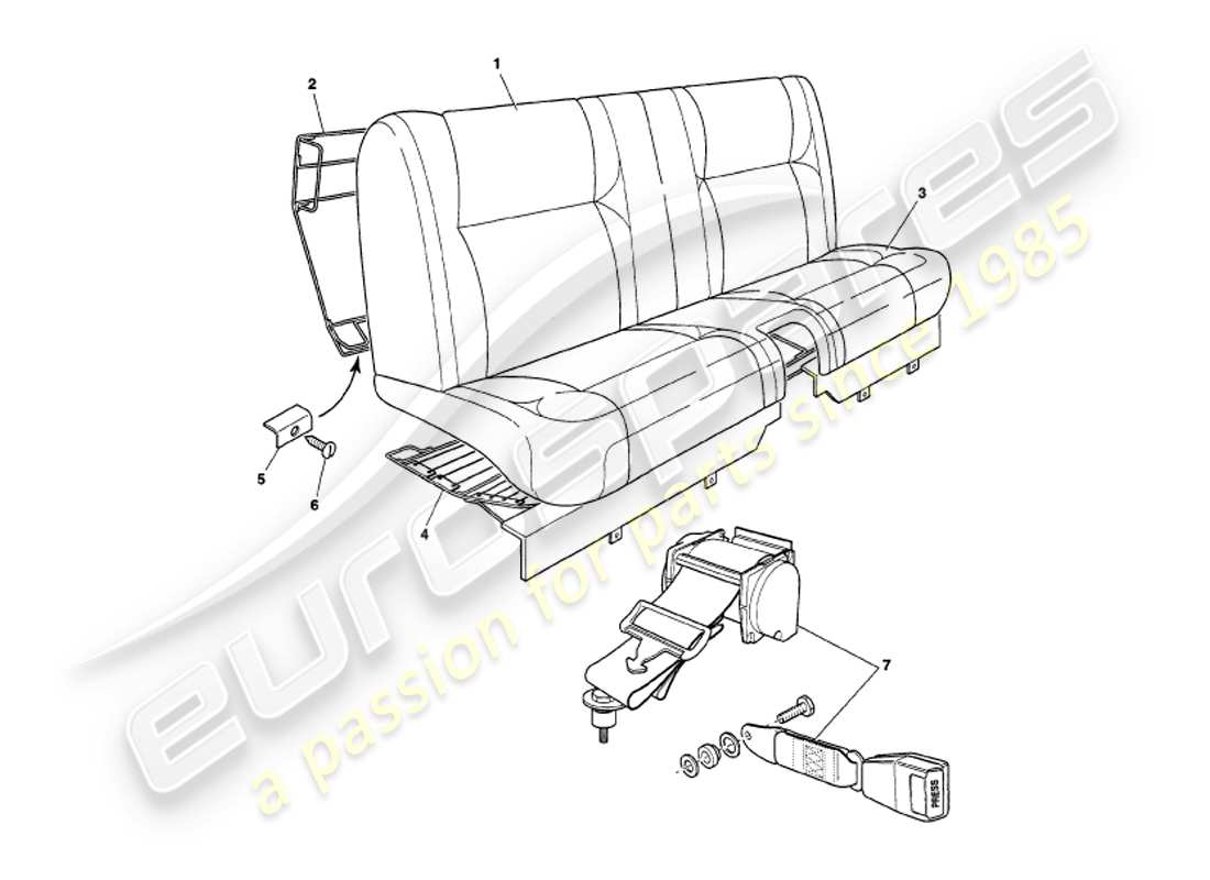 aston martin v8 volante (1998) rear seats & belts part diagram