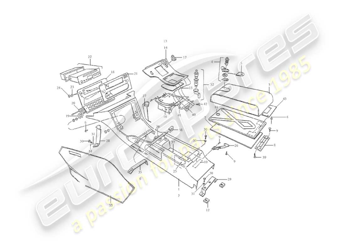 aston martin v8 virage (2000) centre console, volante part diagram