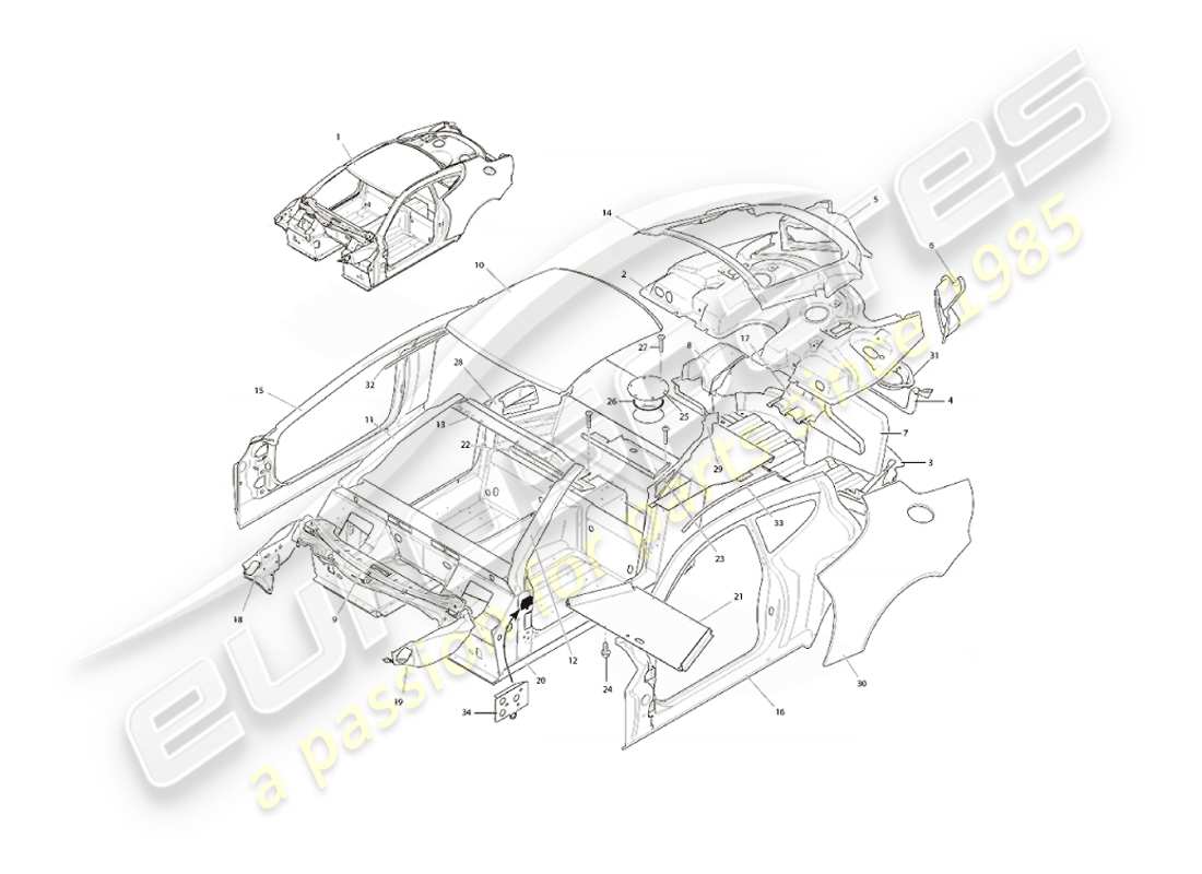 aston martin vanquish (2005) body structure part diagram