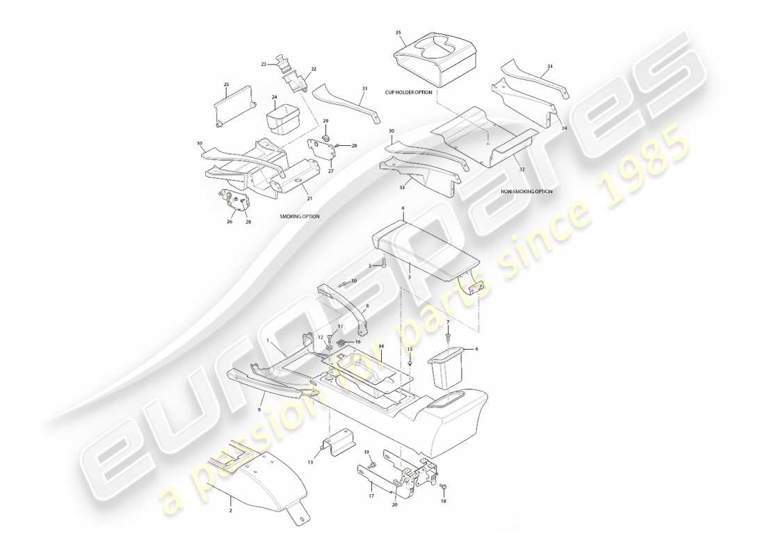 aston martin vanquish (2005) centre console & trim, vin 501979 on part diagram