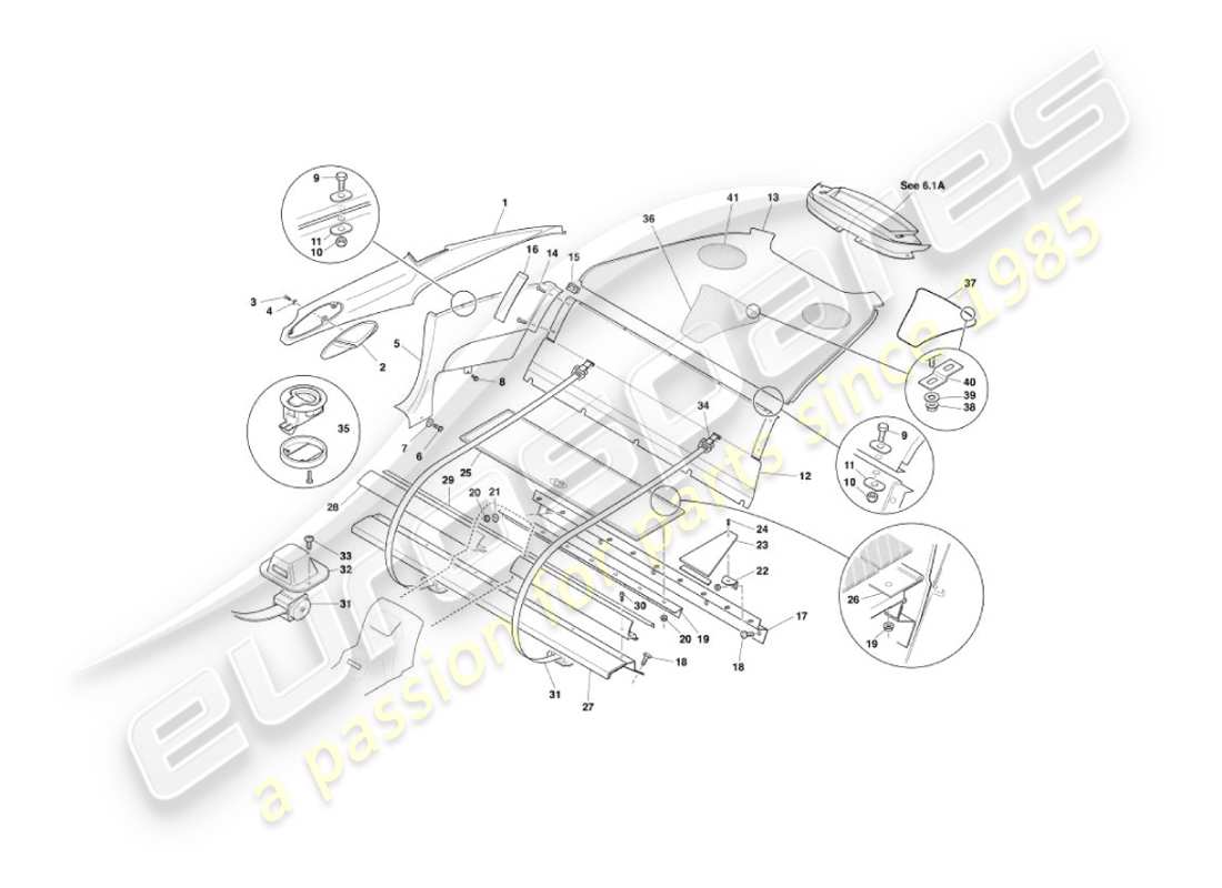 aston martin vanquish (2005) rear trim, 2+0 part diagram