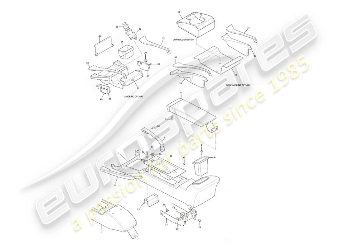 aston martin vanquish (2002) centre console & trim, vin 501949 on part diagram