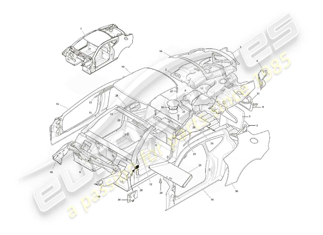 aston martin vanquish (2007) body structure part diagram