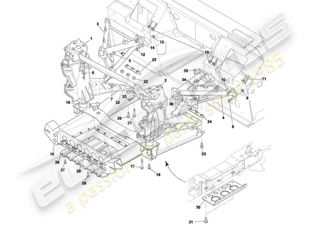 aston martin vanquish (2002) front body support structure part diagram