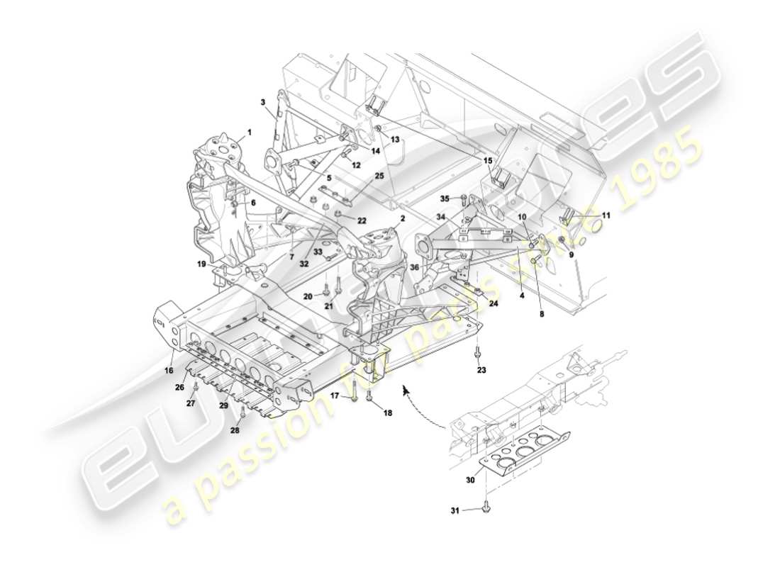 aston martin vanquish (2005) front body support structure part diagram