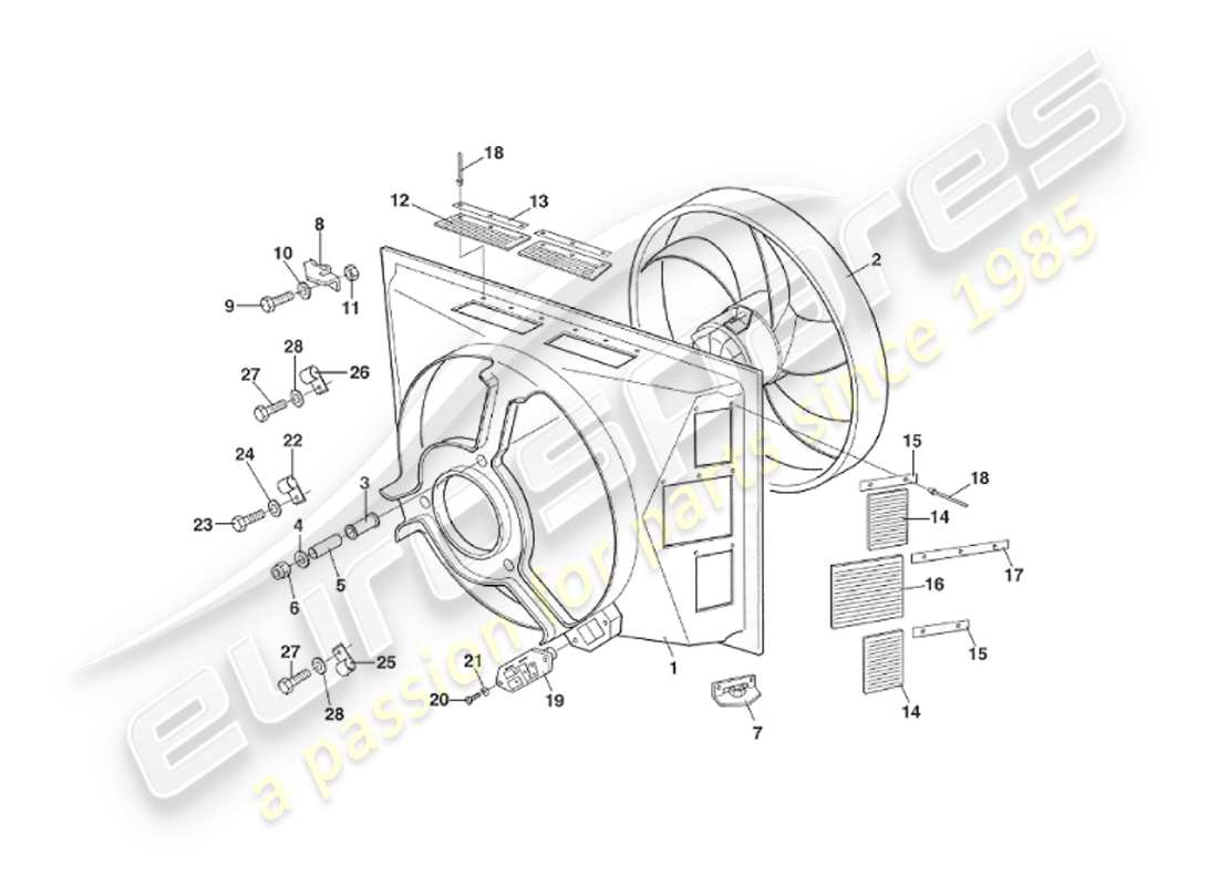 aston martin v8 virage (1999) radiator fan cowl, to approx vin 60192 part diagram