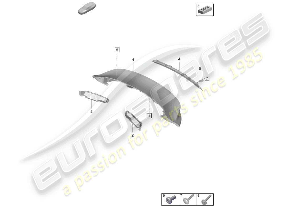 porsche 992 gt3/rs/st (2026) rear spoiler part diagram