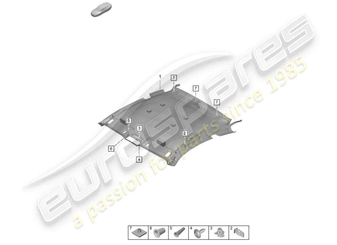 porsche 992 gt3/rs/st (2024) roof trim part diagram