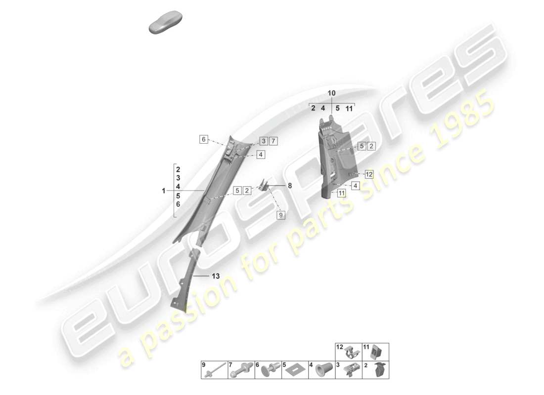 porsche 992 gt3/rs/st (2023) a-pillar trim b-pillar trim part diagram