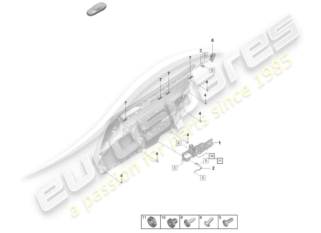 porsche 992 gt3/rs/st (2024) door panel fasteners accessories part diagram