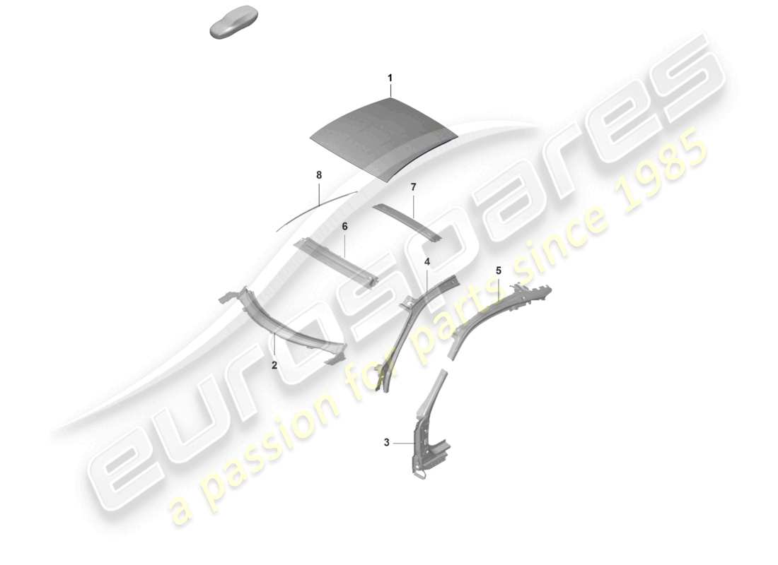 porsche 992 gt3/rs/st (2024) roof a-pillar part diagram