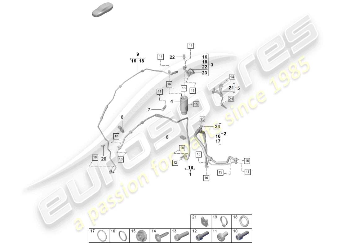 porsche 992 gt3/rs/st (2024) air conditioning lhd refrigerant line (expansion valve >drier) part diagram