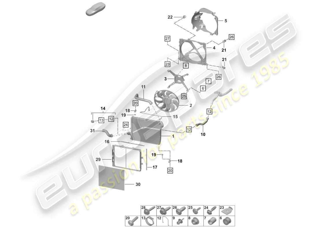 porsche 992 gt3/rs/st (2026) cooler for coolant front radiator fan part diagram