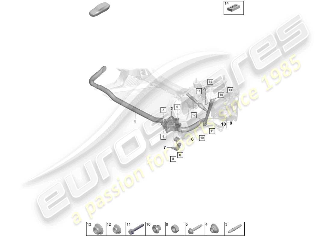 porsche 992 gt3/rs/st (2026) anti-roll bar coupling rod weissach package part diagram