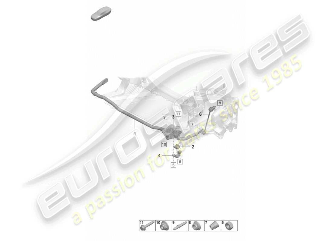 porsche 992 gt3/rs/st (2026) anti-roll bar coupling rod part diagram