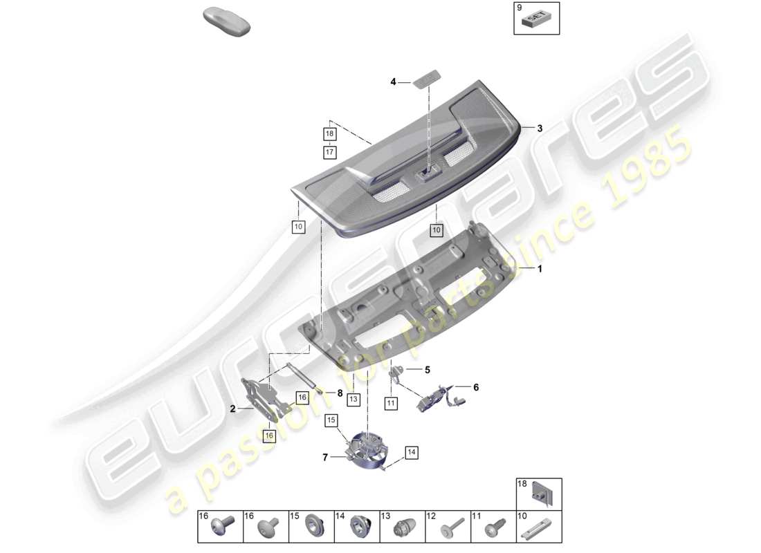 porsche 992 gt3/rs/st (2026) tailgate/boot lid part diagram