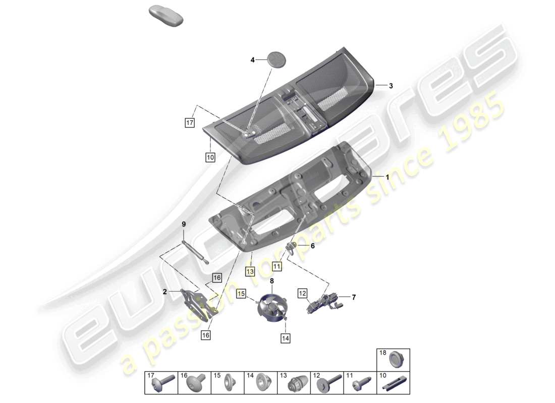 porsche 992 gt3/rs/st (2026) tailgate/boot lid part diagram