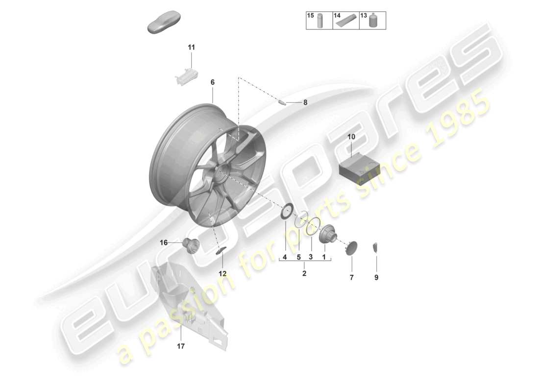 porsche 992 gt3/rs/st (2026) individual parts alloy wheel with central locking part diagram