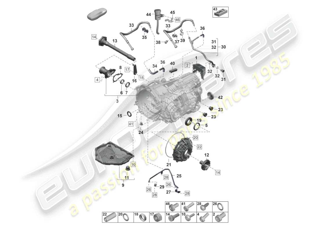 porsche 992 gt3/rs/st (2026) 7-speed dual clutch gearbox - pdk - individual parts part diagram