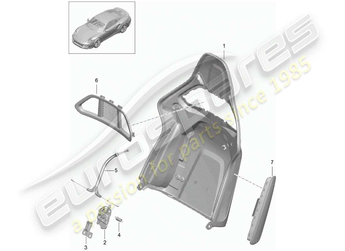 porsche 991 turbo (2018) backrest shell parts diagram