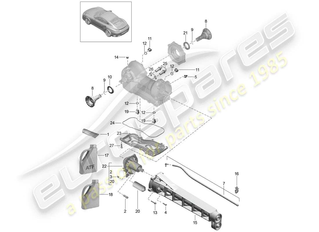 porsche 991 turbo (2018) front axle differential parts diagram