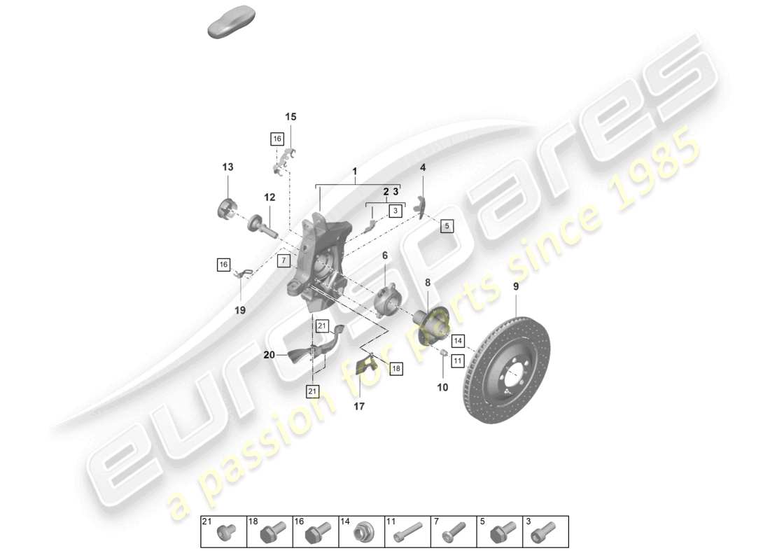 porsche 992 gt3/rs/st (2026) wheel carrier wheel hub part diagram