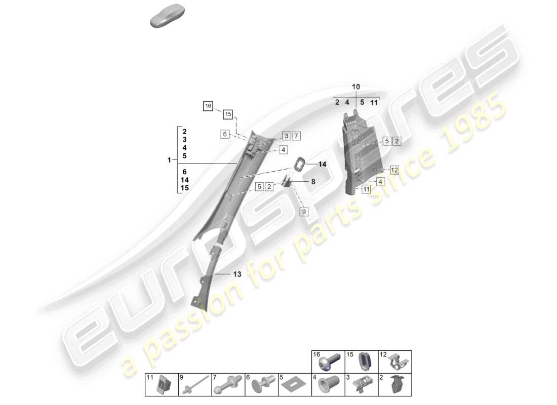 porsche 992 gt3/rs/st (2022) a-pillar trim b-pillar trim part diagram