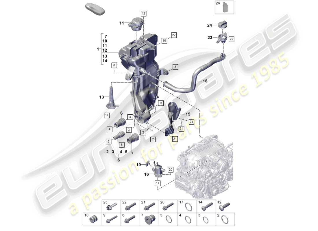 porsche 992 gt3/rs/st (2023) engine (oil press./lubrica.) oil tank engine oil part diagram