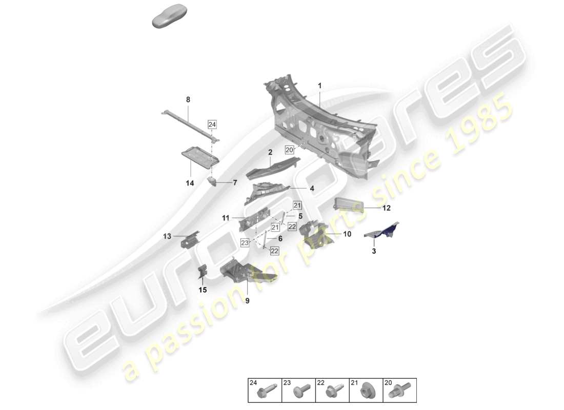 porsche 992 gt3/rs/st (2023) front end firewall individual parts part diagram