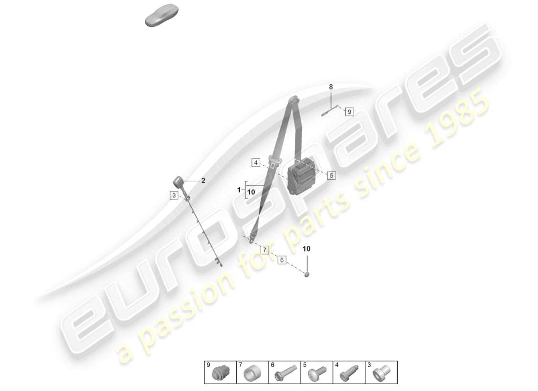 porsche 992 gt3/rs/st (2023) three-point safety belt front belt latch part diagram