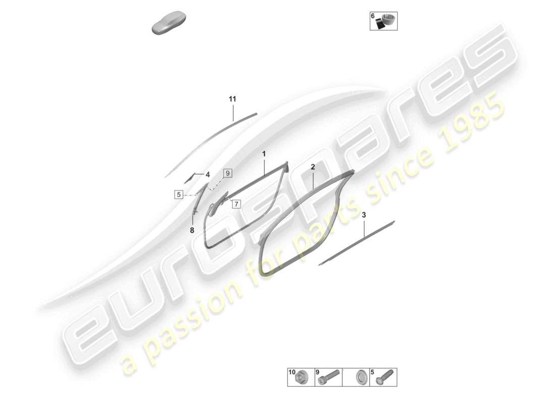 porsche 992 gt3/rs/st (2024) door seal moldings part diagram