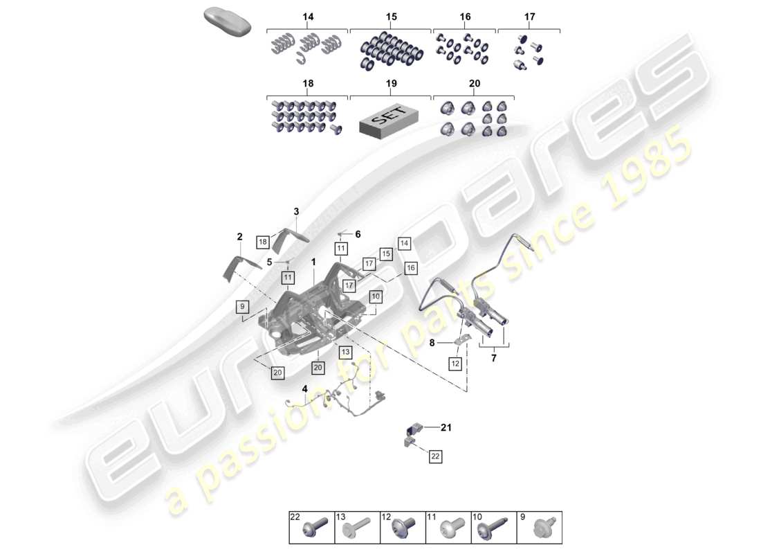 porsche 992 gt3/rs/st (2022) rear spoiler part diagram