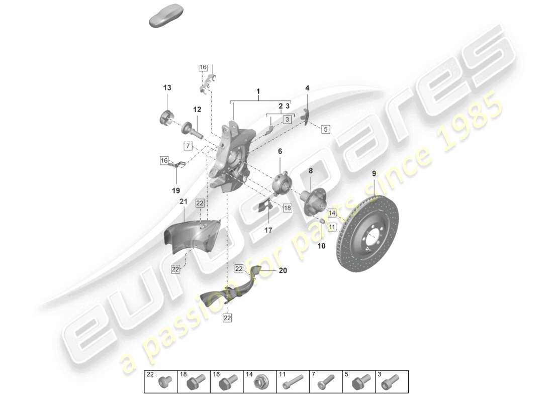 porsche 992 gt3/rs/st (2024) wheel carrier wheel hub part diagram