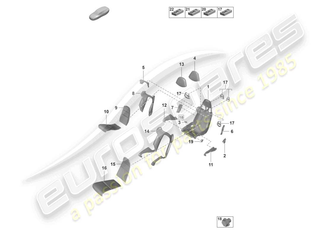 porsche 992 gt3/rs/st (2026) bucket seat seat frame seat covers foam part part diagram