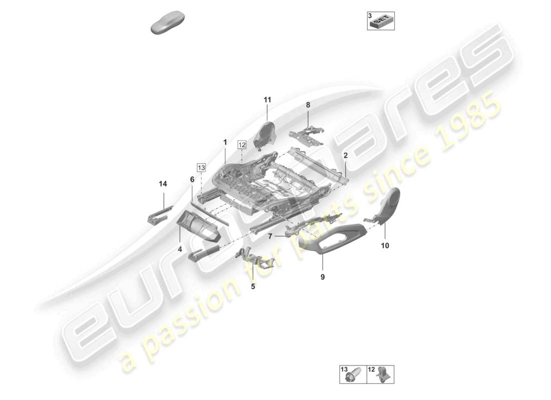 porsche 992 gt3/rs/st (2023) seat frame accessories sundry part diagram