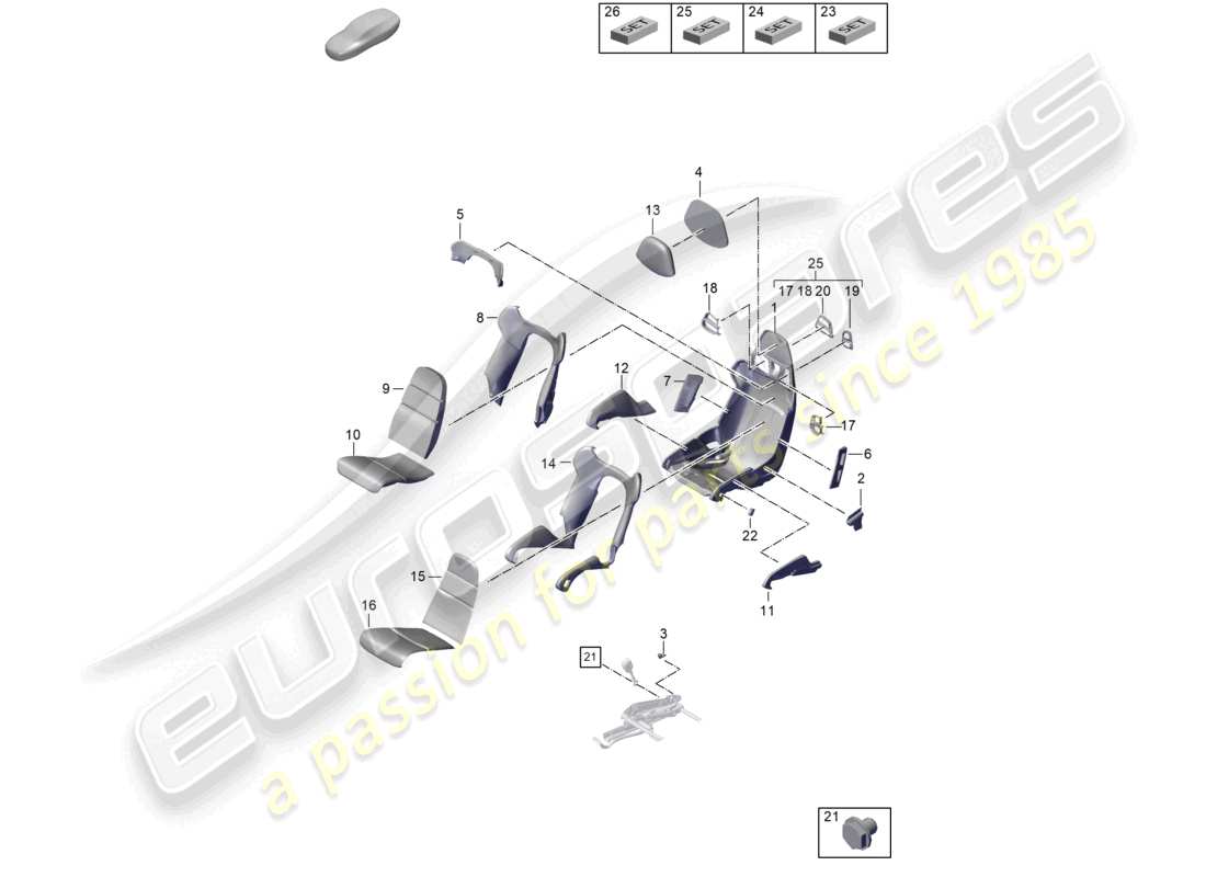 porsche 992 gt3/rs/st (2024) bucket seat seat frame seat covers foam part part diagram