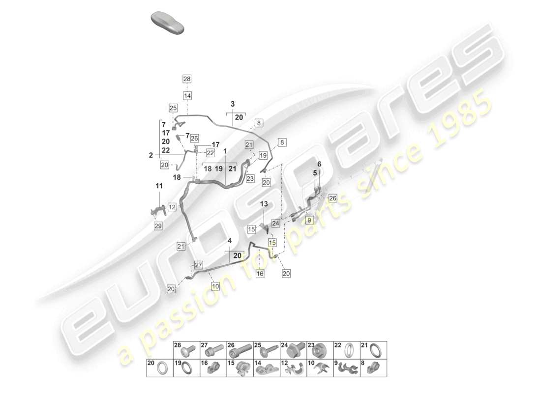 porsche 992 gt3/rs/st (2024) air conditioning lhd refrigerant line (expansion valve >drier) part diagram