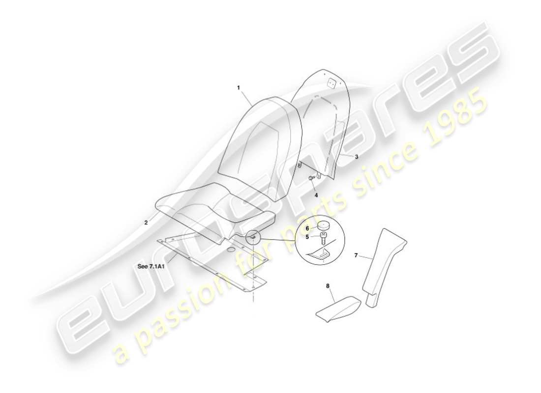 aston martin vanquish (2005) rear seats, vin 500516-21 + 526 on part diagram