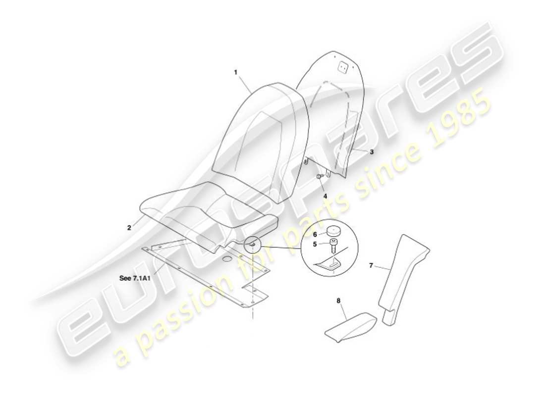 aston martin vanquish (2002) rear seats, vin 500516-21 + 526 on part diagram