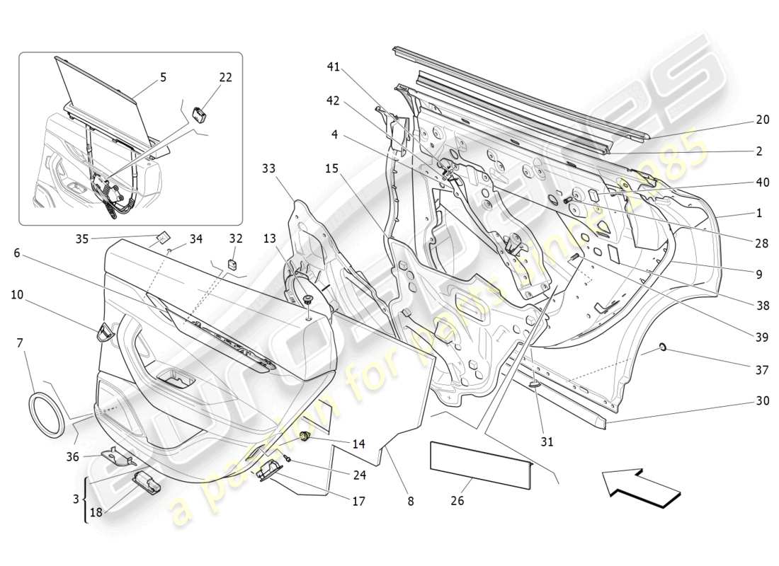 maserati levante (2020) rear doors: trim panels part diagram